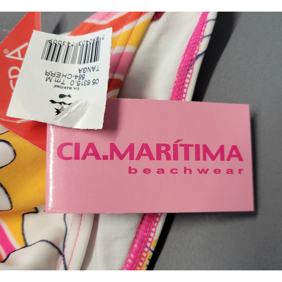 Cia Maritima Cheeky Bikini Bottom Womens M Retro Floral Swim Brazilian Ruched - Picture 2 of 13